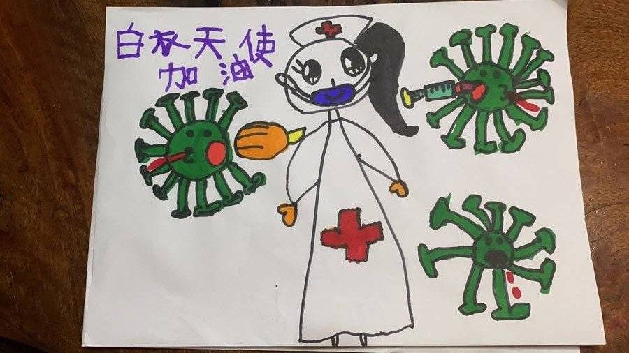 47号 李雨蒙(0-6岁) 作品说明:白衣天使击败病毒,保护我们.